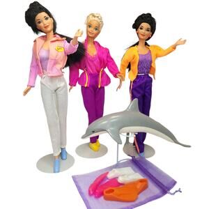 1996 Ocean Friends of Sea World Barbie, Kira, Her Twin & Their Dolphin Lot